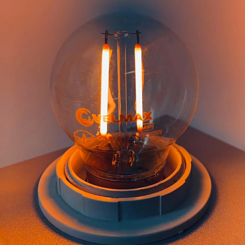 Світлодіодна LED лампа VELMAX V-Filament-G45, 2W, E27, помаранчевий, 200Lm (21-41-35)