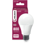 Світлодіодна LED лампа VELMAX V-A60, 8W, E27, 4100K, 800Lm, EMC 21-11-12