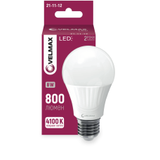 Светодиодная LED лампа VELMAX V-A60, 8W, E27, 4100K, 800Lm, EMC 21-11-12