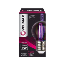 Светодиодная LED лампа VELMAX V-Filament-G45, 2W, E27, фиолетовый, 200Lm (21-41-36)