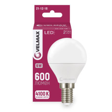 Светодиодная LED лампа VELMAX V-G45, 6W, E14, 4100K, 600Lm, EMC (21-12-16)