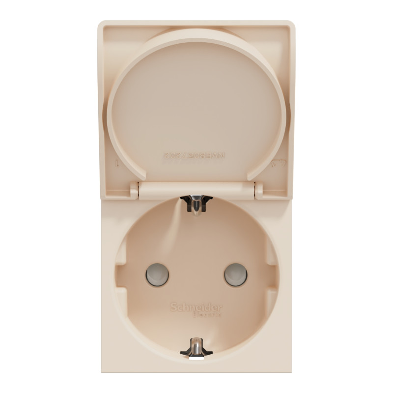 Розетка с ж/к, шторками и крышкой 16А Unica New Schneider Electric бежевая NU303744TA