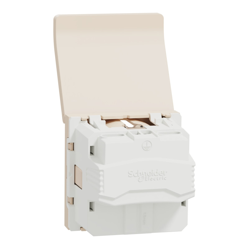 Розетка с ж/к, шторками и крышкой 16А Unica New Schneider Electric бежевая NU303744TA