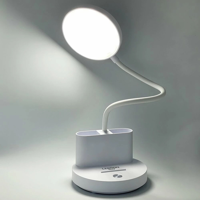 Лампа настольная светодиодная LED LEBRON L-TL-L-40, 5W, 4100K, Li-ion 1200mAh, белая, USB 15-13-40