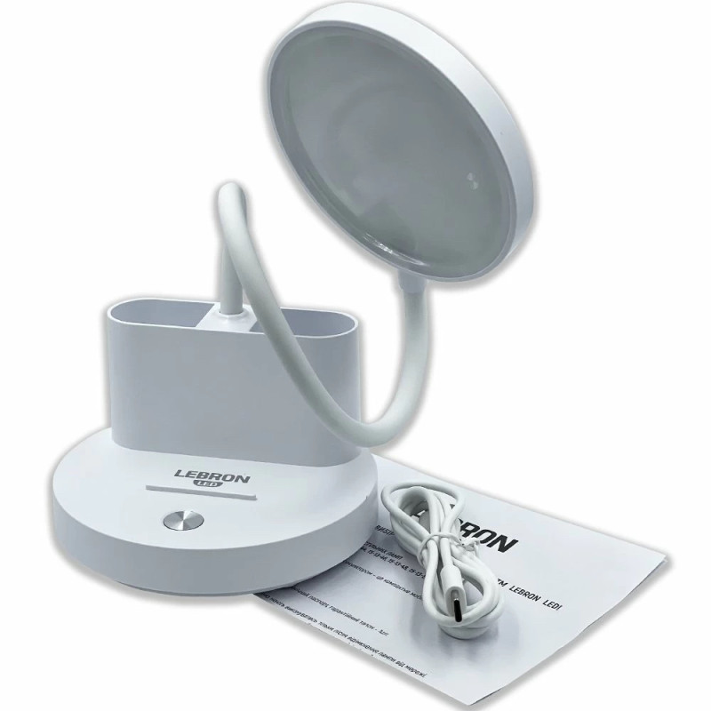 Лампа настольная светодиодная LED LEBRON L-TL-L-40, 5W, 4100K, Li-ion 1200mAh, белая, USB 15-13-40