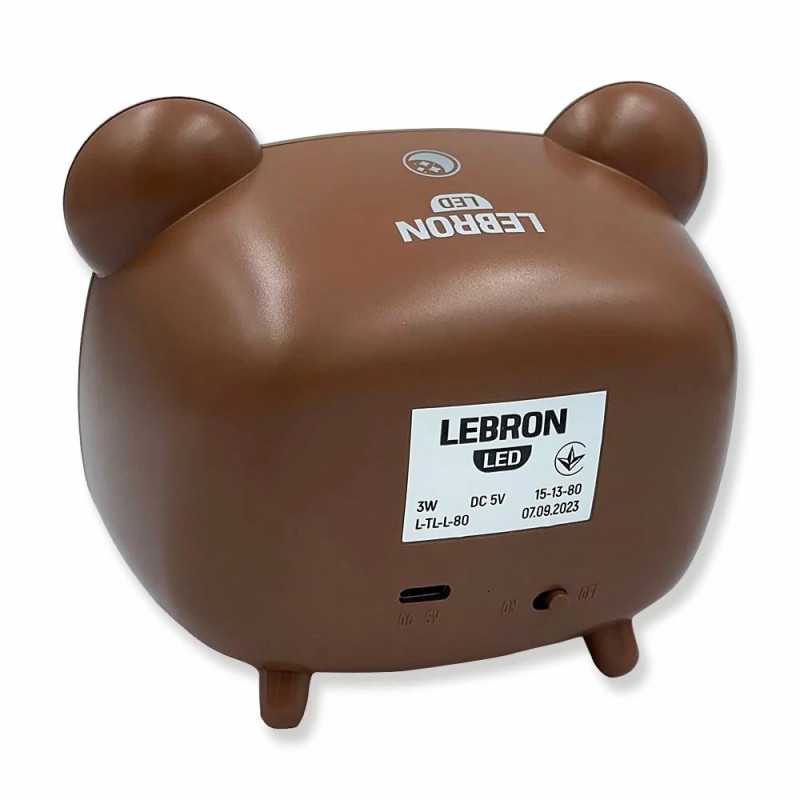 Нічник світлодіодний LED LEBRON L-TL-L-80, 3W, 3000-6500K, Li-ion 1200mAh, коричневий, USB 15-13-80