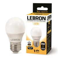 Светодиодная LED лампа LEBRON L-G45, 8W, 220V, Е27, 4100K, 720Lm 11-12-58