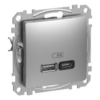 Розетка USB A+C, 3 A, 45 Вт, Алюминий Sedna Design Schneider Electric SDD113404