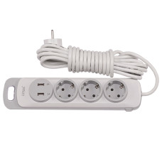 Сетевой удлинитель LUXEL 3 входа 3м с заземлением и выключателем +2USB Nota