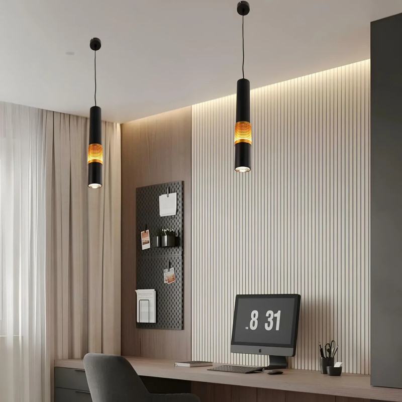 Підвісна люстра Sirius з циліндричним плафоном під лампу MR16 чорна/золота IP20 RT536 BK+GD 