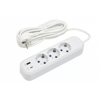 Сетевой удлинитель Luxel 3 розетки 5М с заземлением + USB+Type C (7165)