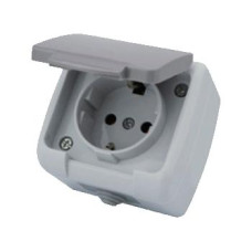 Розетка 1-я с ж/к и крышкой накладная AWM AQUA серая IP54