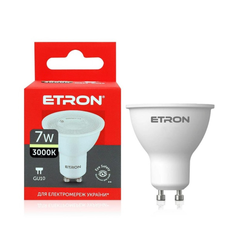 Светодиодная LED лампа ETRON 7W 3000K GU10 MR16 теплый свет 1-ELP-855