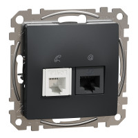 Розетка комп'ютерна RJ45 кат.6 UTP + телефонна RJ11 Sedna Design чорний Schneider Electric SDD114468