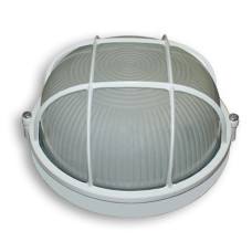 Світильник 100W коло, вологозахищений Білий з решіткою (метал/скло)