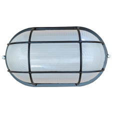 Світильник 100W овал, вологозахищений Чорний з решіткою (метал/скло)