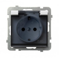 Розетка одинарная с заземлением и прозрачной крышкой без рамки Ospel Sonata белая