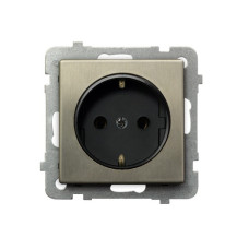 Розетка одинарная с заземлением без рамки Ospel Sonata Сталь Inox