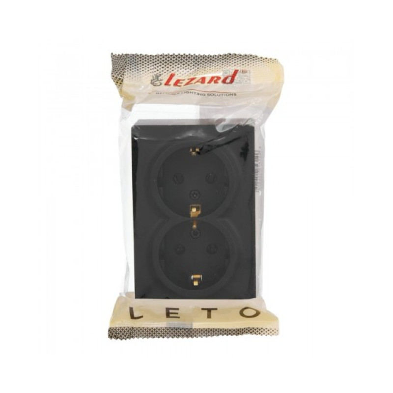 Розетка 2-на накладна з/з закритий корпус чорний 752-4200-127B LETO Lezard