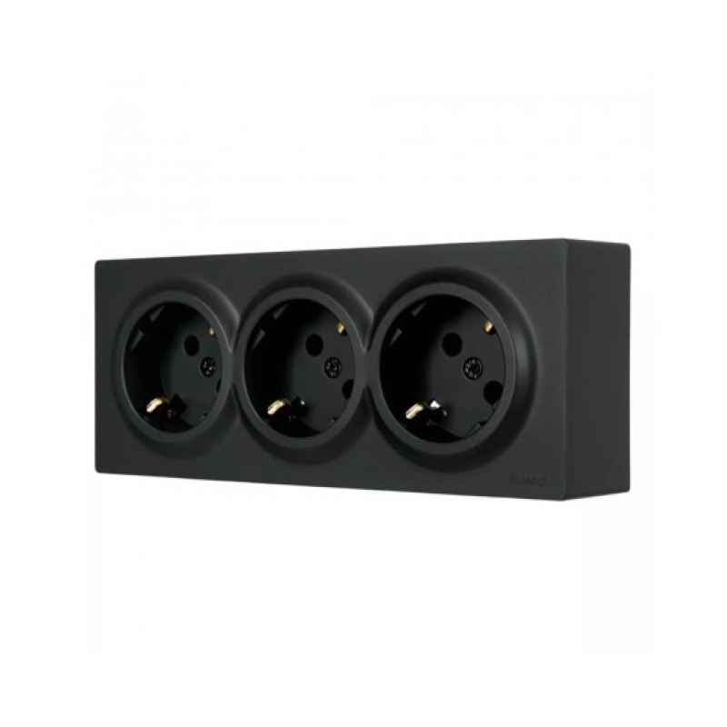 Розетка 3-на накладна з/з закритий корпус чорний 752-4200-127BUP LETO Lezard