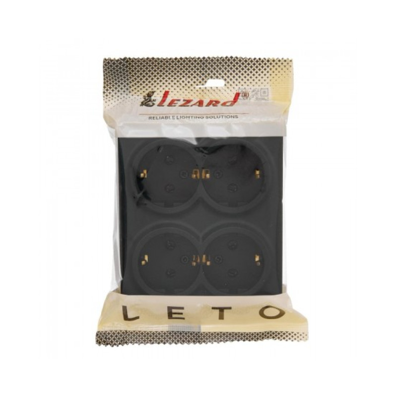 Розетка 4-на накладна з/з закритий корпус чорний 752-4200-127BDP LETO Lezard