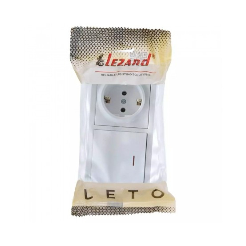 Выключатель 1-й проходной+Розетка 1-я с/с белый 752-0200-170BIP LETO Lezard
