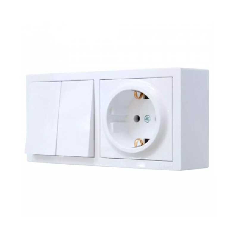 Выключатель 2-й+Розетка 1-я с/з белый 752-0200-170BKP LETO Lezard