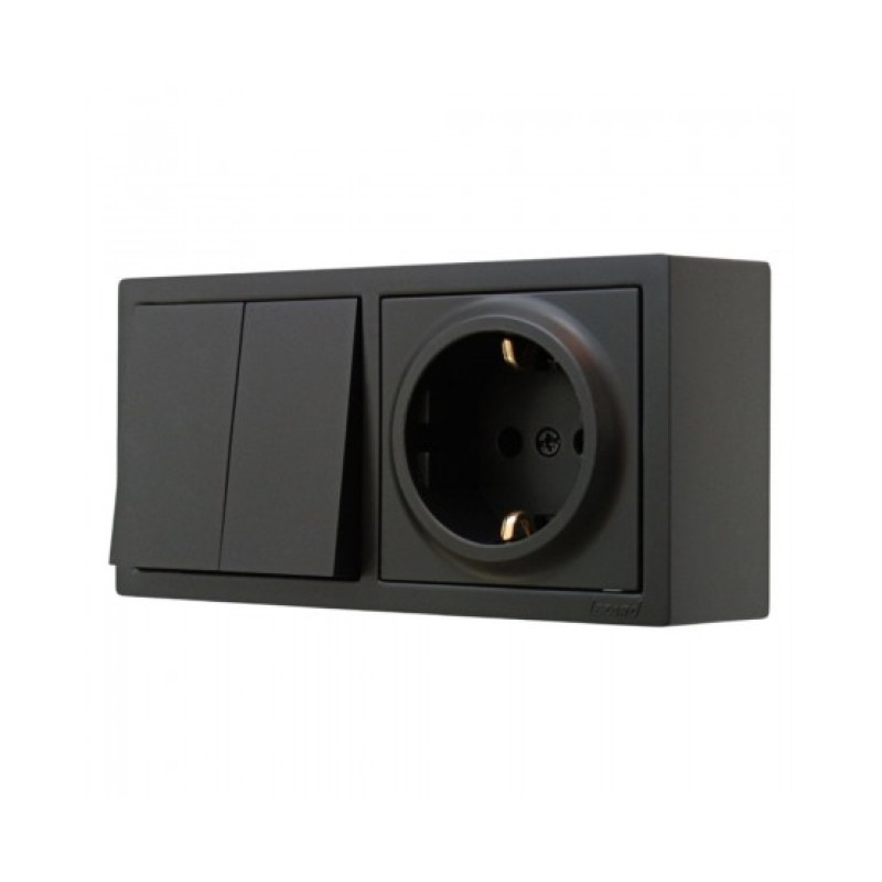 Выключатель 2-й+Розетка 1-я с/з черный 752-4200-170BKP LETO Lezard