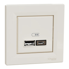 Розетка USB 2.0 port 5V DC, 2.4 A тип A+C Asfora Schneider Electric крем EPH2700323