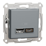 Розетка USB 2.0 port 5V DC, 2.4 A тип A+C Asfora Schneider Electric сталь EPH2700362