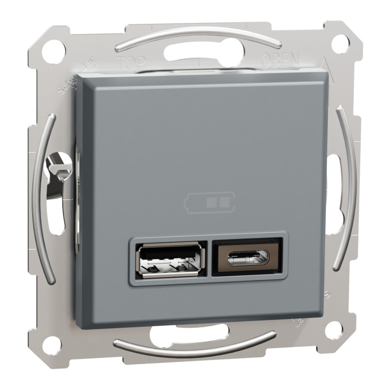 Розетка USB 2.0 port 5V DC, 2.4 A тип A+C Asfora Schneider Electric сталь EPH2700362