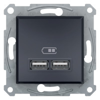 Розетка USB 2.0 5V DC, max 2.1 A Asfora Schneider Electric антрацит EPH2700271