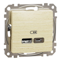 Розетка подвійна USB типу А+С береза Sedna Design & Elements Schneider Electric SDD180402