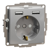 Розетка з заземленням + USB A+A, 2.4A зі шторками Алюміній Sedna Design Schneider Electric SDD113052