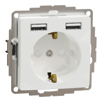 Розетка с заземлением + USB A+A, 2.4A со шторками Белый Sedna Design Schneider Electric SDD111052
