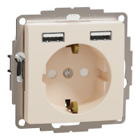 Розетка з заземленням + USB A+A 2.4A зі шторками бежевий Sedna Design Schneider Electric SDD112052