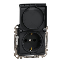 Розетка з заземленням кришкою та шторками IP44 чорна Sedna Design & Elements SDD214024