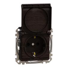 Розетка с заземлением крышкой и шторками венге Sedna Design & Elements Schneider Electric SDD181024