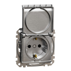 Розетка с заземлением шторками и крышкой матовый алюминий Sedna Design & Elements SDD170024