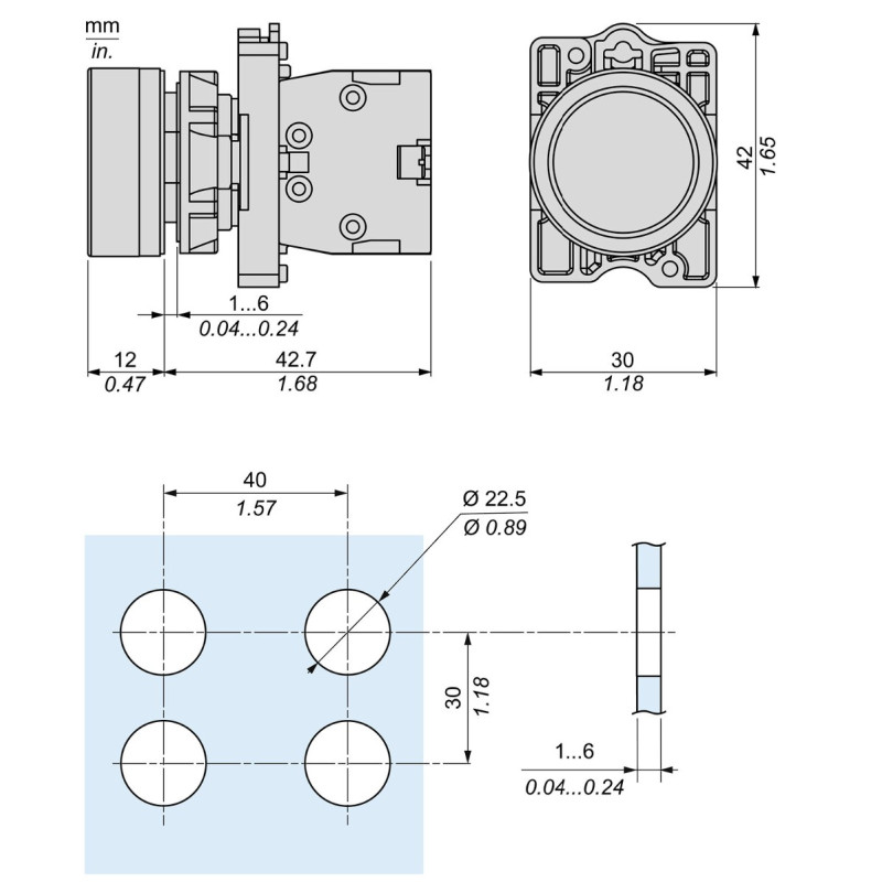 Кнопка ХА2 с нажатием тайком синего цвета с пружинным возвратом, 1NO (XA2EA61)