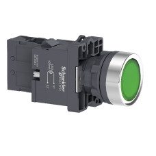 Кнопка с подсветкой со встроенной светодиодной лампой зеленого цвета, 1NO (XA2EW33M1)