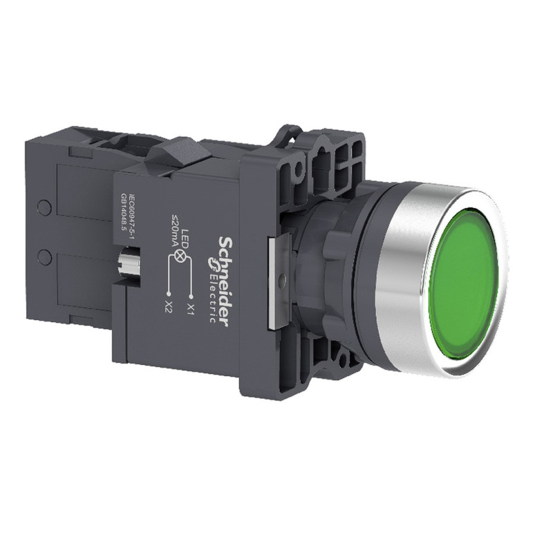 Кнопка з підсвічуванням з вбудованною світлодіодною лампою зеленого кольору, 1NO (XA2EW33M1)