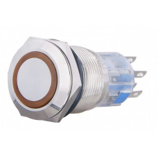 Кнопка металлическая с подсветкой и фиксацией (2НВ+2НЗ) 220В желтая TYJ19-372, АСКО (A0140010121)