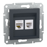 Розетка подвійна телефонна RJ11 + комп'ютерна RJ45 Asfora Schneider Electric антрацит EPH4900171