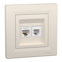 Розетка двойная телефонная RJ11+ компьютерная RJ45 Asfora Schneider Electric крем EPH4900123
