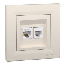 Розетка двойная телефонная RJ11+ компьютерная RJ45 Asfora Schneider Electric крем EPH4900123