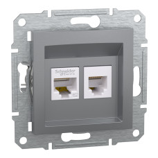 Розетка двойная телефонная RJ11+ компьютерная RJ45 Asfora Schneider Electric сталь EPH4900162