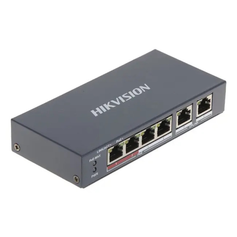 Комутатор 6 портів некерований Hikvision DS-3E0106P-E/M(B) POE