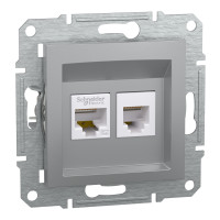 Розетка двойная телефонная RJ11 + компьютерная RJ45 Asfora Schneider Electric алюминий EPH4900161