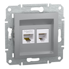 Розетка двойная телефонная RJ11 + компьютерная RJ45 Asfora Schneider Electric алюминий EPH4900161